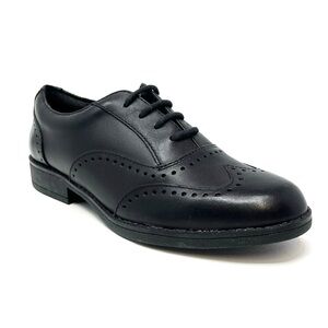 Clarks Shoes Wingtip Sami Fizz Junior Girls Black Leather Dress Size 1.5 New